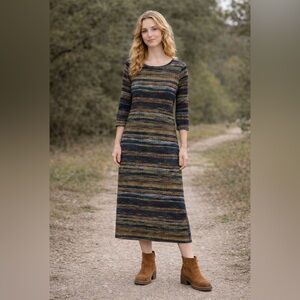 Monroe & Main Women’s Size M Rustic Earth Tone Stripped Ribbed Knit Midi Dress